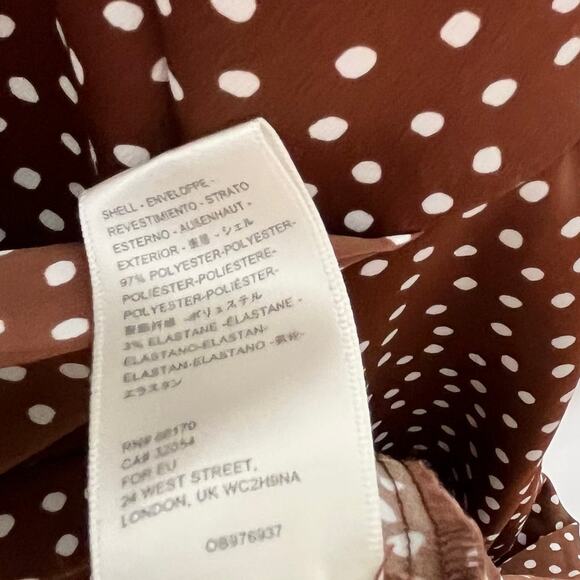 Urban Outfitters Womens Midi Slip Dress Large Brown Satin Polka Dot Front Slit - Picture 12 of 12